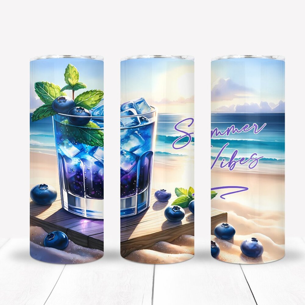 Summer Vibes Tumbler + Metal Straws, Brush